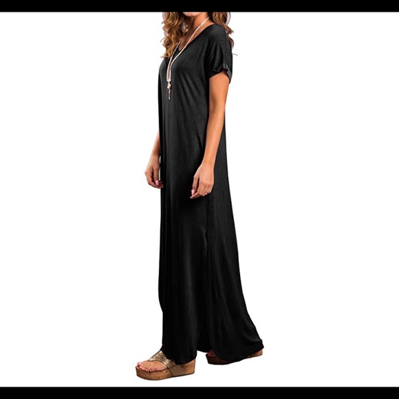 Casual Short Sleeve Long Maxi Dress-BLACK - Picture 7 of 8